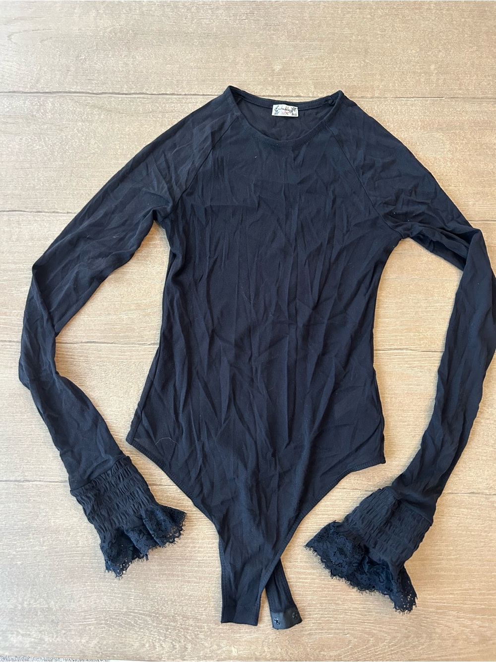Free people- size small- Black Lace-Cuff Long-Sleeve Bodysuit